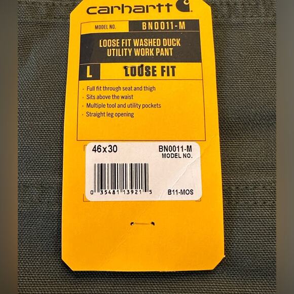 Carhartt Loose Fit Duck Cloth Utility Work Pants in Olive Green Mens 46 x 30 - Picture 3 of 7